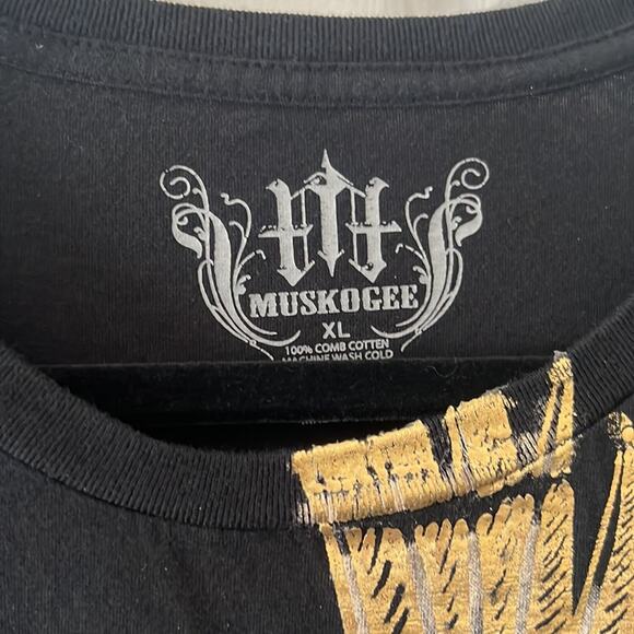 Muskogee Mens XL Black Metallic Graphic Print Tee Shirt - Picture 2 of 7